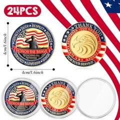 Kigeli 24 Pcs Military Challenge Coins Patriotic with Protective Box Thank You