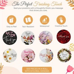 500 Pcs Floral Thank You Stickers, 1.5 Inch Thank You Stickers for Small Busi…