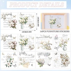 White Magnolia Rub on Transfers for Crafts – Wxiben 16 Sheets Vintage Floral Rub