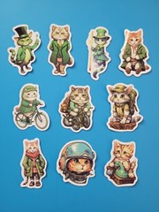 STICKERS x 10 Cat Kitty Bike Vintage Lucky Kitten Cartoon CAT1