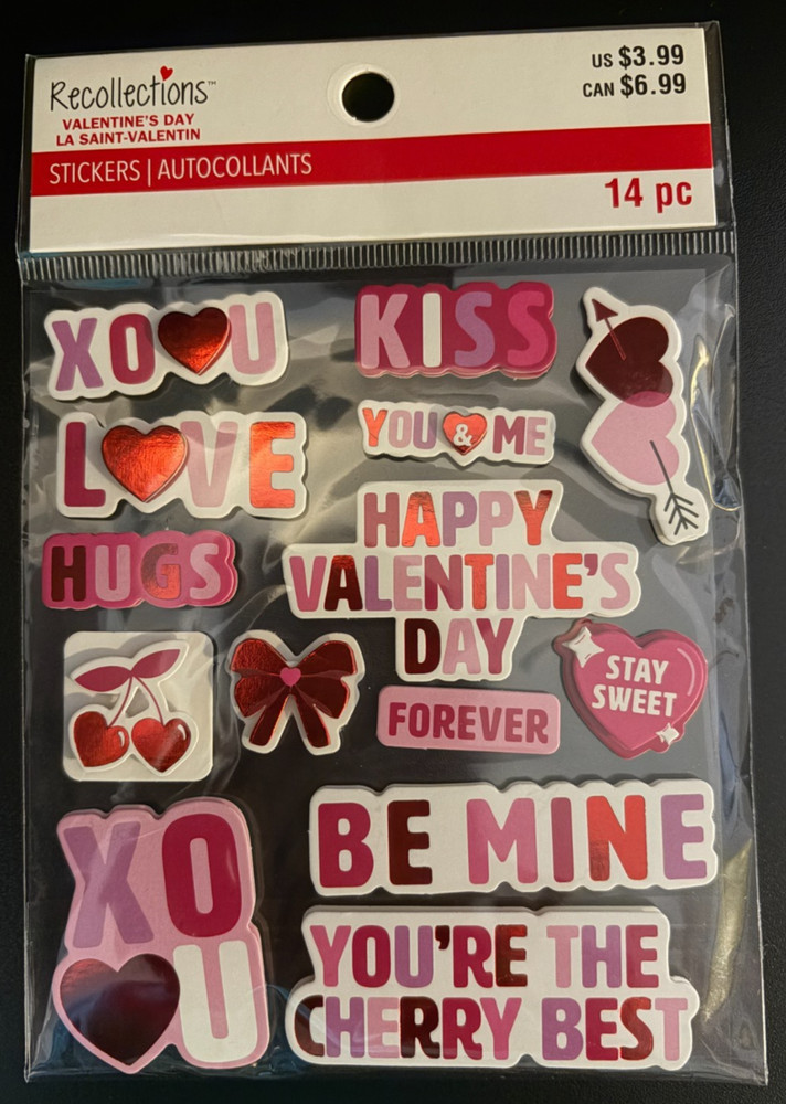 RECOLLECTIONS VALENTINE’S DAY PHRASES STACKED DIMENSIONAL STICKERS 14PC ROMANCE