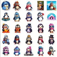 50pc CUTE PENGUIN Stickers-Christmas Fun For Everyone Laptop, Water-Bottle, Bike
