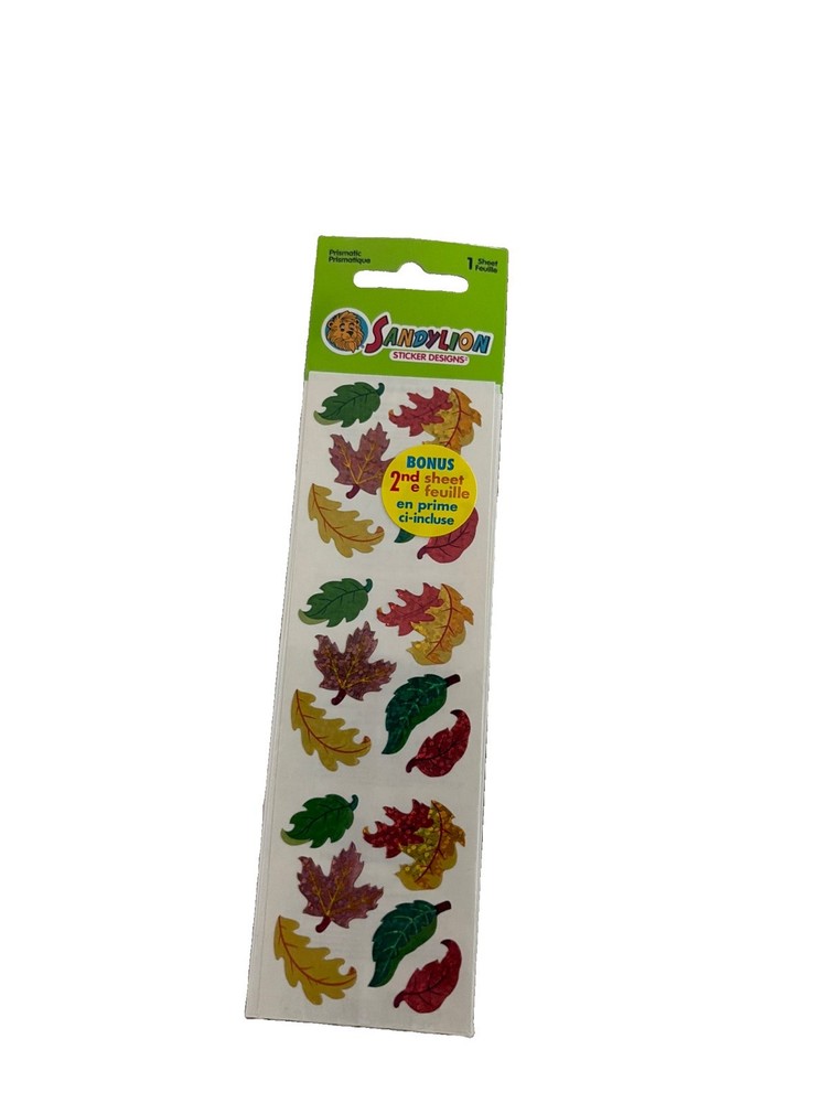 Vntg Sandylion Stickers Prismatic Fall Autumn Leaves New Glitter Bonus Sheet