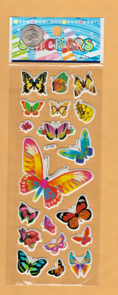 Orange, Green, Blue, Yellow and Purple Butterfly Stickers