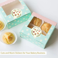160 Pcs Baked with Love Stickers, 1.6 Inch Bakery Packaging Labels for Cottage B