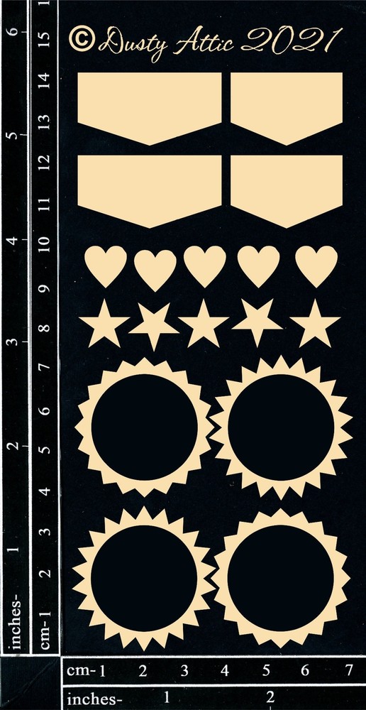 Dusty Attic Chipboard 3×6 – Tabs & Starbursts, DA2946