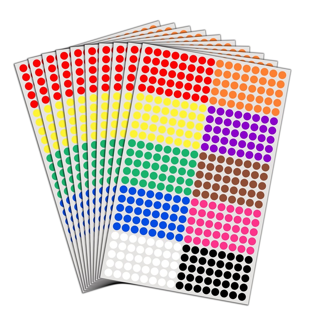 6000 Pack Small Colored Dot Stickers – 10 Colors, 1/4″ Round Labels for Color…