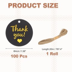 100 Pcs 1.6 Inch Thank You Gift Tags Round Paper Labels with String Black