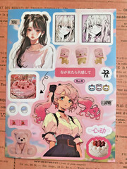 Coquette Anime Girl Sticker Sheet Matte Japanese Korean Deco Journaling Bujo