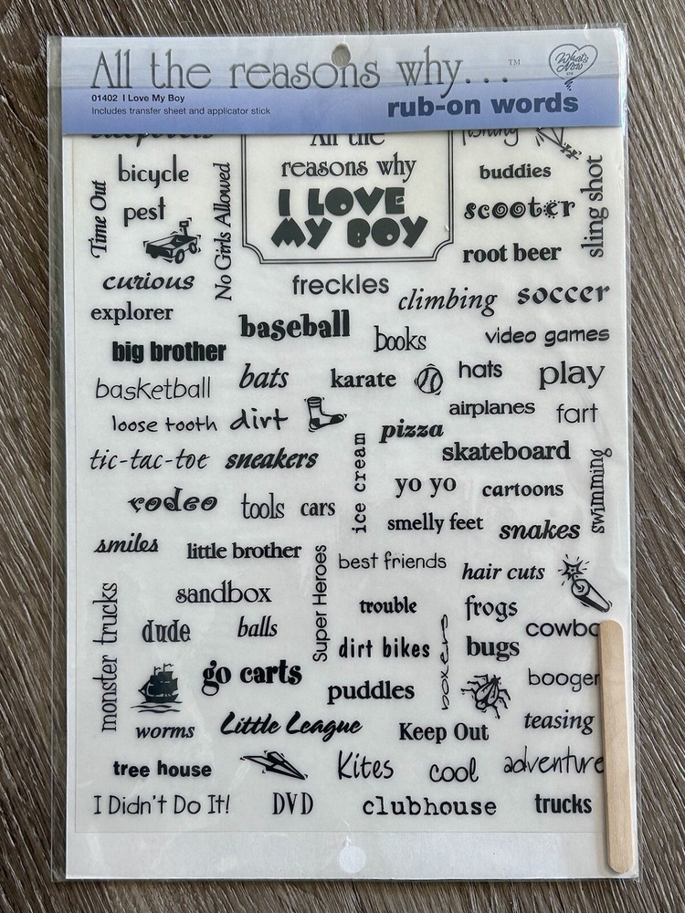 WHAT’S NEW Scrapbooking Sticker Sheet QUOTES Rub On Words Love My Little Boy