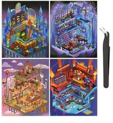 4 Sets – Horror 3D Miniature Scene Stickers DIY Fun Ghost Magic World, Tweezers