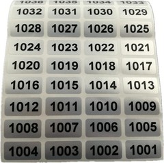 Waterproof Consecutive Number Inventory Stickers – Black on Silver, 1000 Count
