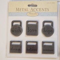 NEW Lot 3 Metal Accents Tags Labels Framed Words Pull Tags Tim Coffey Marcella-Z