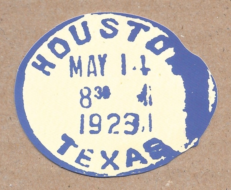 Houston Texas Postmark Sticker Vintage 1923 Die Cut Souvenir