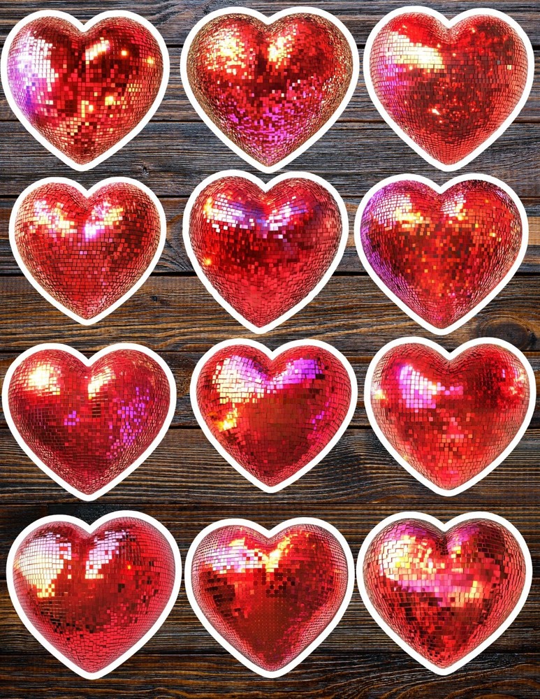 Disco Ball Heart Die Cut Vinyl Stickers Set Scrapbooking Laptop Waterbottle