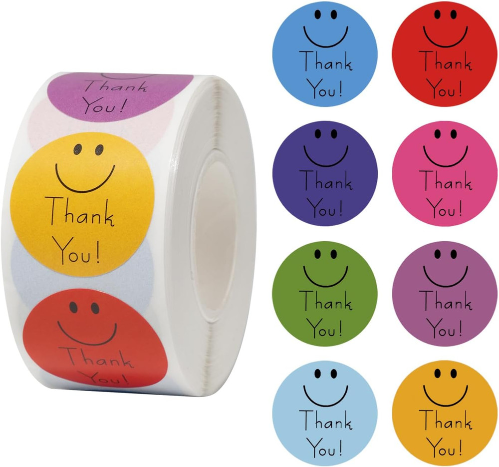 500 Pcs Smiley Thank Pink, Navy, Red, Green, Blue, Purple, Yellow, Dark Blue