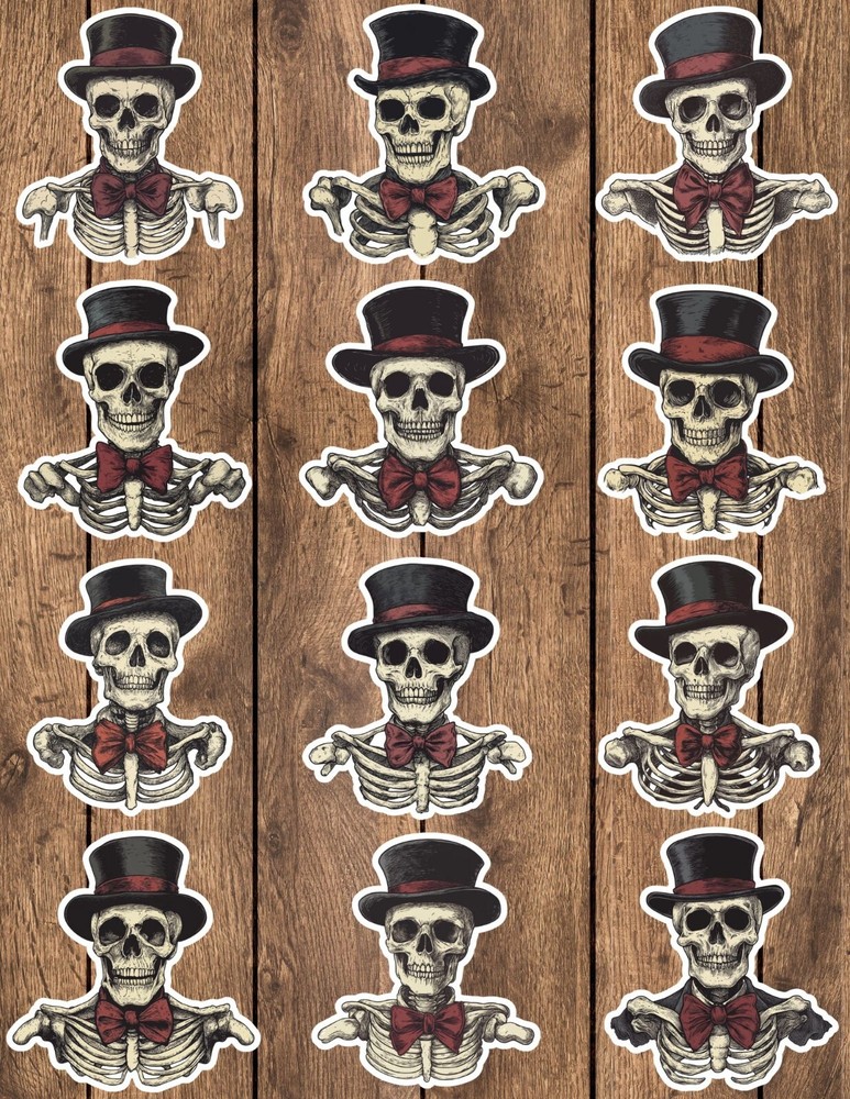 Top Hat Skeleton Die Cut Vinyl Stickers Set Scrapbooking Laptop Waterbottle