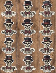 Top Hat Skeleton Die Cut Vinyl Stickers Set Scrapbooking Laptop Waterbottle