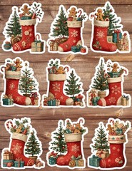 Christmas Stocking Vinyl Die Cut Stickers Set Scrapbooking Laptop Water Bottle
