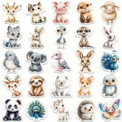 50 pcs Animals Cute Creative PVC Stickers, Cartoon Patterned, Self-Adhesive