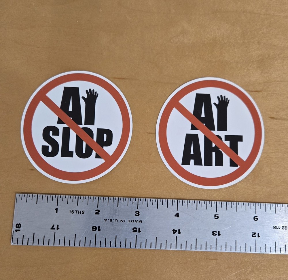 Set of 2 No AI Art No AI Slop 6 Fingered 3×3 Inch Vinyl Die Cut Glossy Stickers
