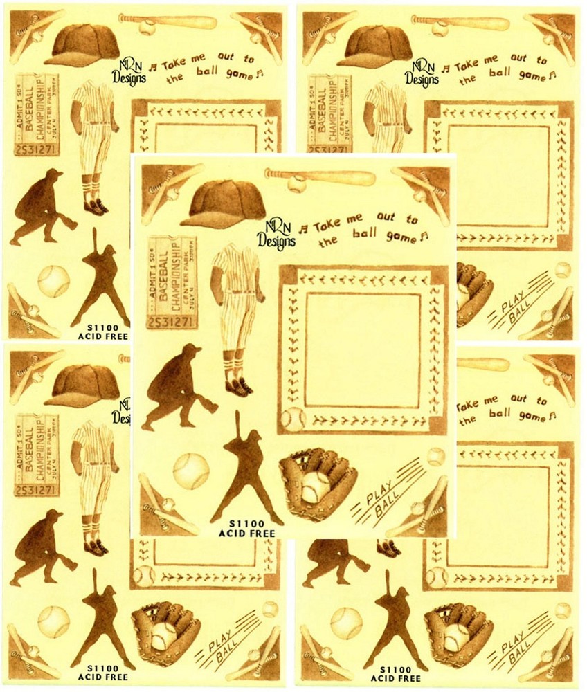 Antique Baseball Glove Frame Scrapbook Stickers 5 Sheets NRN Designs
