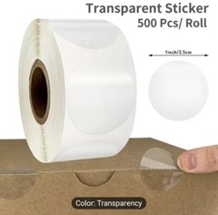 500 pc Sticker Roll 1 Inch Round Transparent Clear Adhesive Gift Wrap Label Seal
