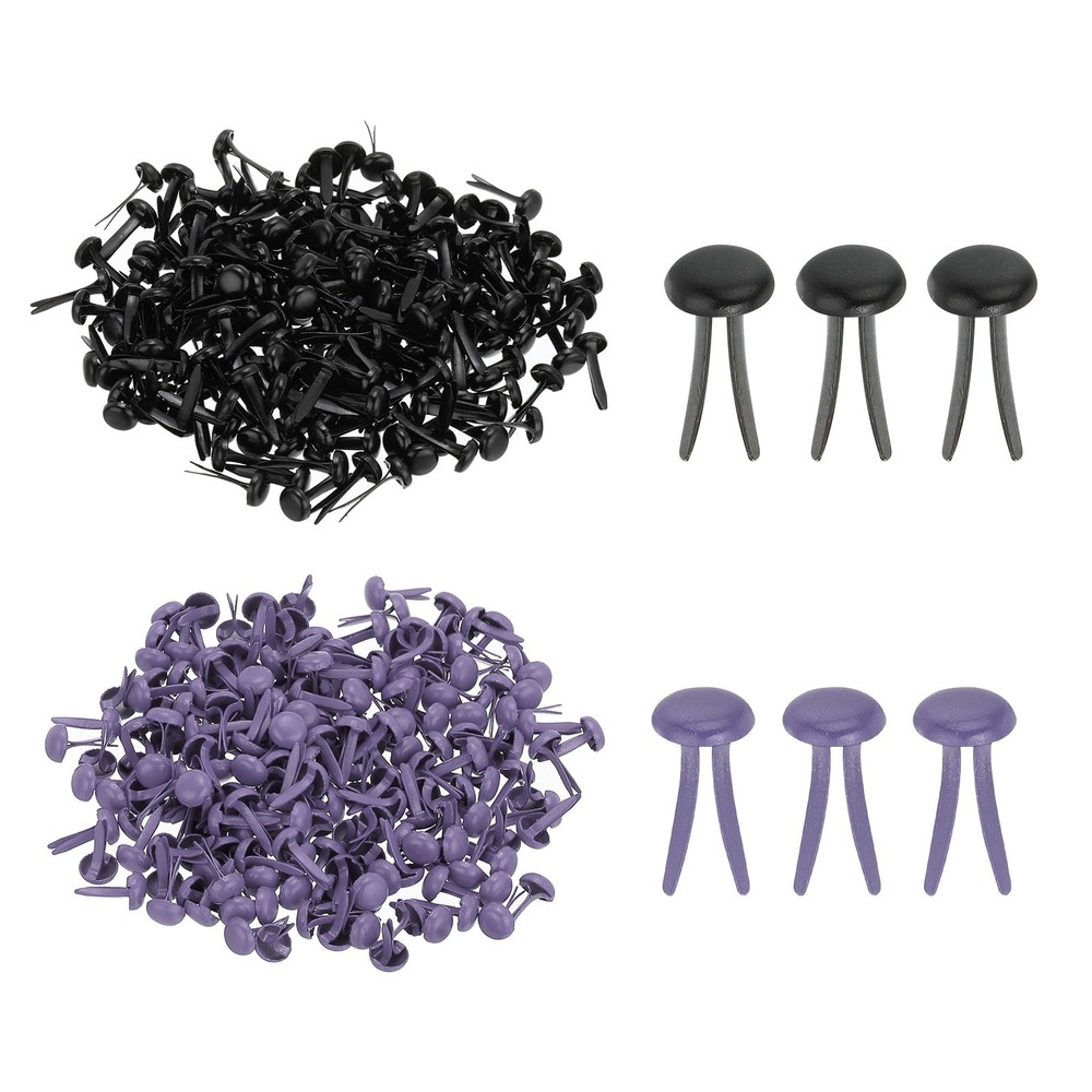 1000 PCS Paper Brass Fasteners Split Pins, Purple/Black, 4.5 x 8 mm