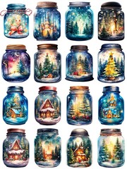 Christmas Magic Jar Winter House Scenery Stickers Stationery Scrapbooking Craft
