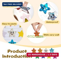 Gsinodrs 1000Pcs Smiley Face Star Stickers – 1 Inch Self-Adhesive Glitter Foil S