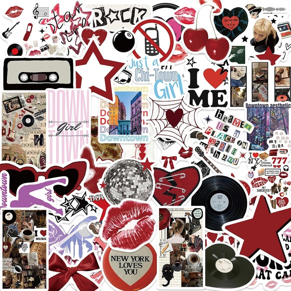 50Pcs Vintage Early 2000s Y2K Vinyl Stickers Lot Retro Collectible Trendy Y2K