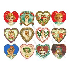 36 Valentine’s Day Hearts, Vintage Romantic Clip Art, 3 CUT-PEEL STICKER SHEETS