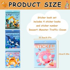 4 PCS Sticker by Number Sticker Paint Books for Boys Girls Ages 4-8 Ocean Veh…