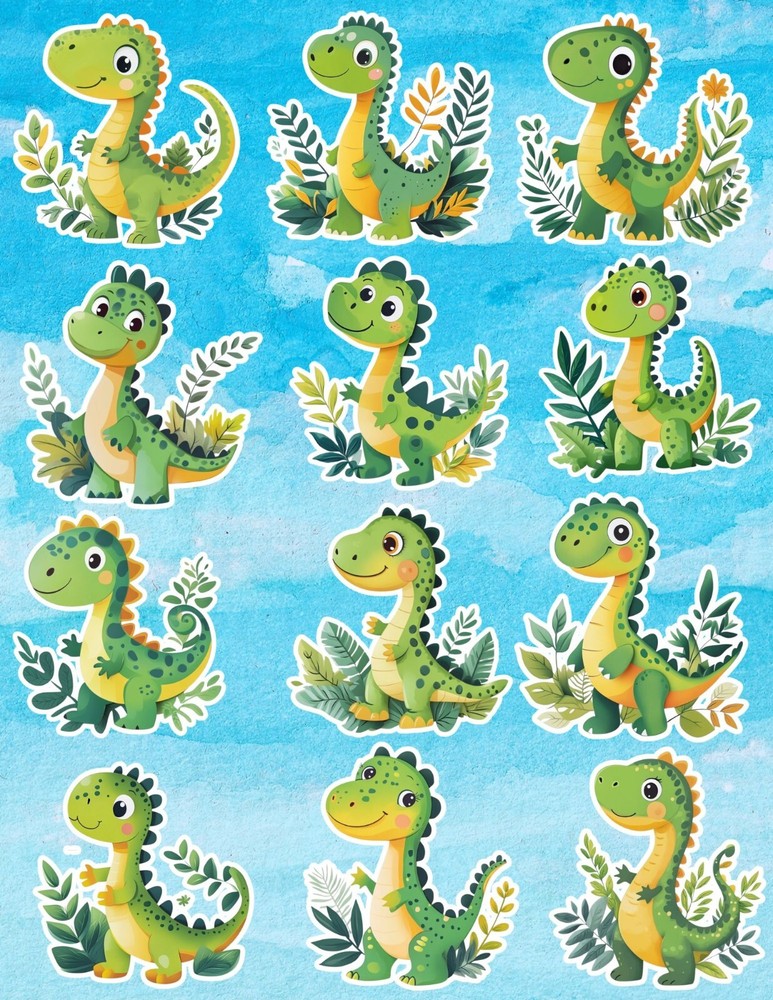 Cute Green Dinosaur Die Cut Vinyl Stickers Set Scrapbooking Laptop Waterbottle