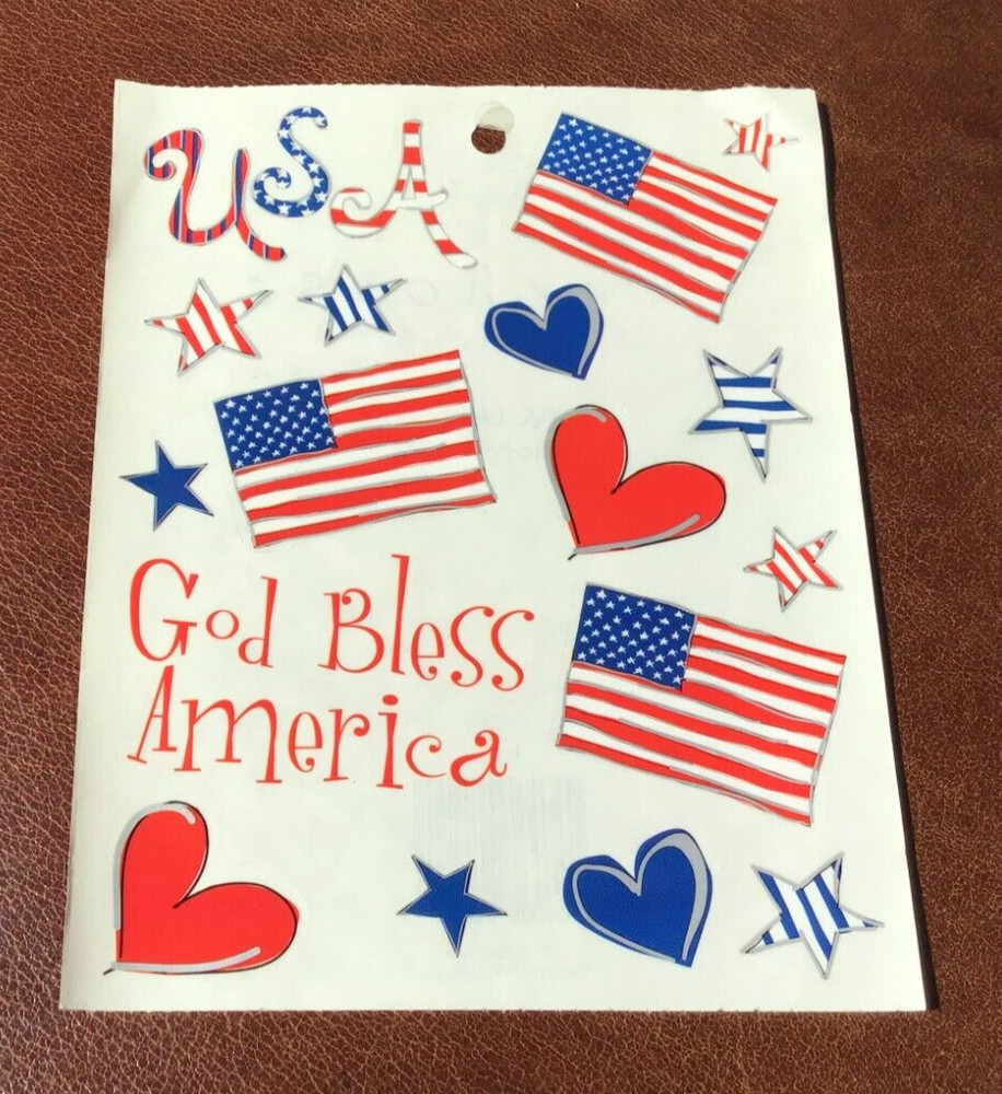 5×6″ Treehouse Designs Clear Sticker Sheet ~ GOD BLESS AMERICA USA *