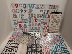 Lot of Alphabet, Letters & Number Stickers ~ 14 Sheets ~ Cardboard,Glitter,Puffy