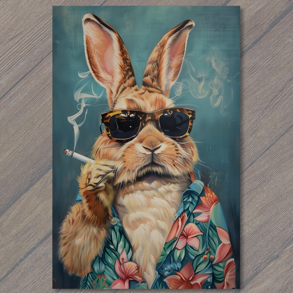STICKER Bunny Rabbit Smoking Sunglasses Hawaiian Shirt Brown White Funny