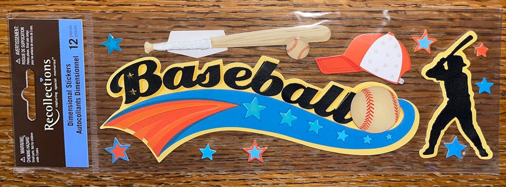 Recollections Baseball Title Bat Ball Hat All Star Home Run 3D Players Stickers