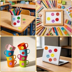2000 Pcs Rainbow Glitter & Colorful Smile Face Stickers – 1 Inch Happy Face Rewa