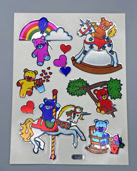 1980’s Holographic Sticker Sheet Unicorn & Bears Vintage BJ Decal Specialties!
