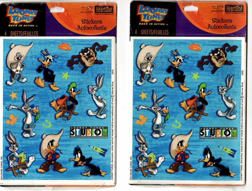 Lot of 2 Packs LOONEY TUNES Back In Action™ Stickers Hallmark 4 Sheets each NOS