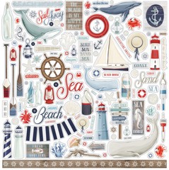 (1) 12×12 Sheet of Carta Bella Paper BY THE SEA Scrapbook Element Stickers