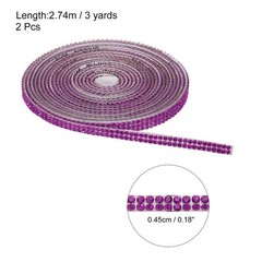 2Pcs Rhinestone Ribbon Bright Purple Adhesive Rhinestone Strip 0.16″ x 3 Yard