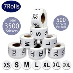 3500 Pcs Clothing Size Stickers, 1 Inch Round Self Adhesive, 7 Sizes XS-S-XXX…