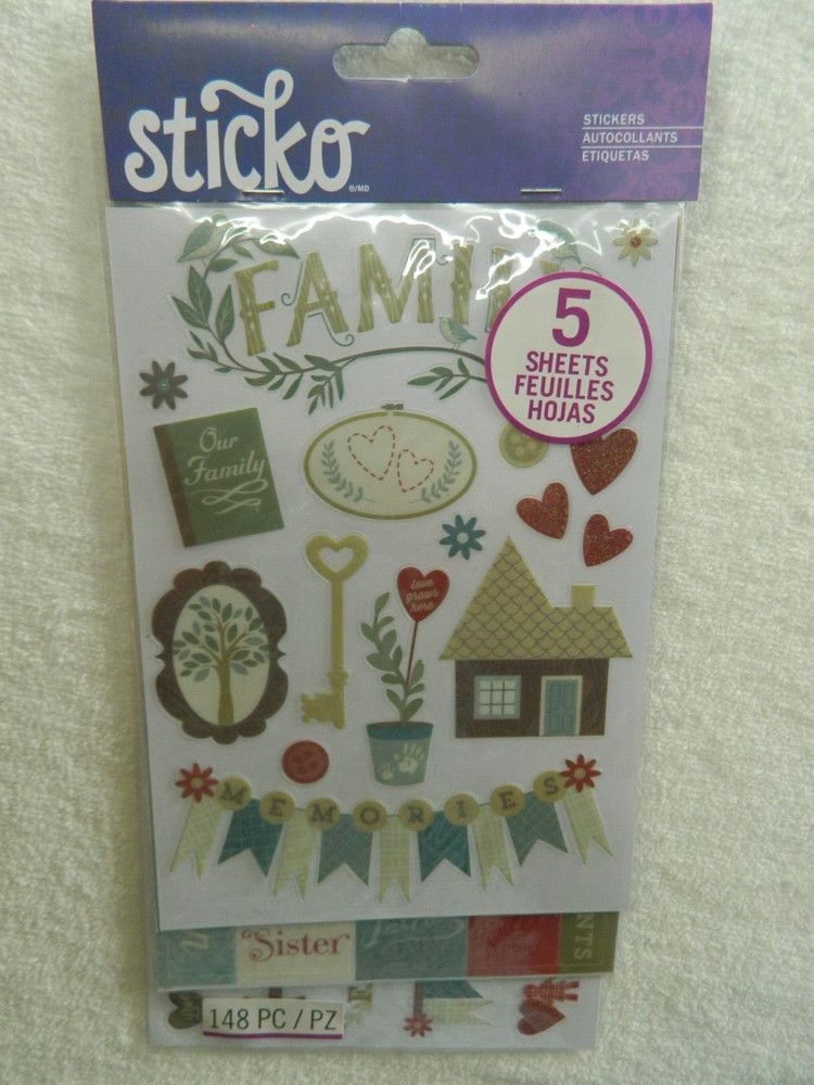 5 sheets of Sticko stickers 148 pc – FAMILY ICONS & WORDS FLIP PACK