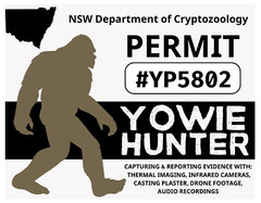NSW YOWIE HUNTER PERMIT Glossy Vinyl Sticker NEW New South Wales Cryptid Bigfoot