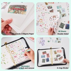 Reusable Sticker Book Organizer Binder with Zipper Closure, PU Leather Releas…