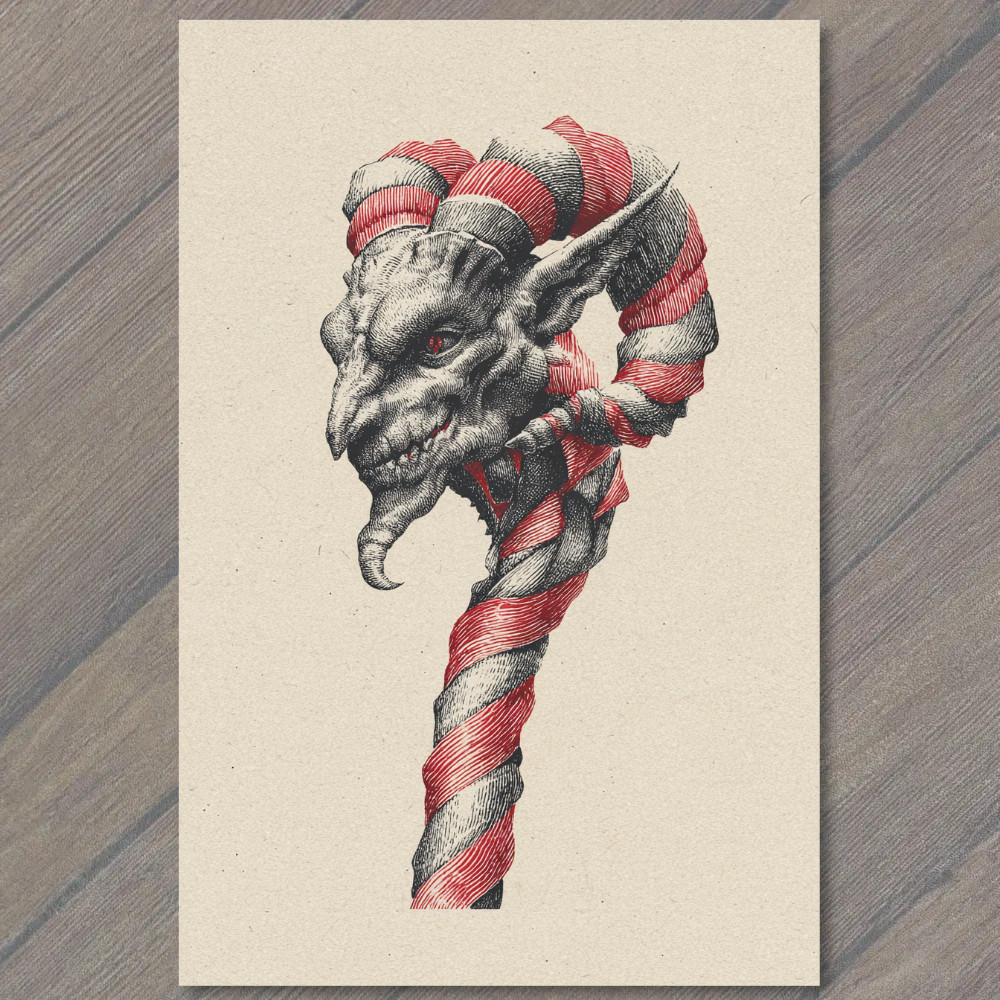 STICKER Krampus Candy Cane Horns Red Stripe Gothic Christmas Horror Dark Holid