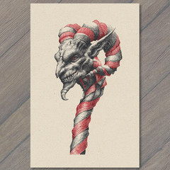 STICKER Krampus Candy Cane Horns Red Stripe Gothic Christmas Horror Dark Holid