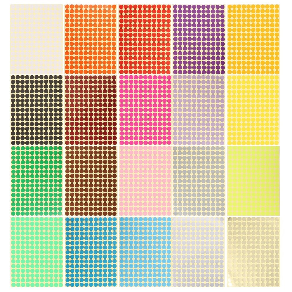 20 Sheets Color Coded Stickers Colorful Circle Labels Round Colored